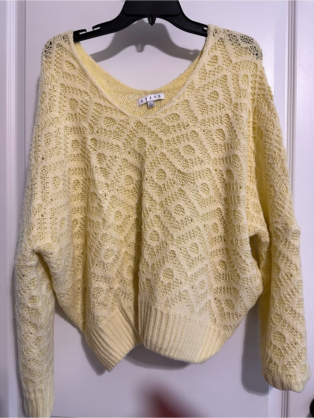 HYFVE Pale Yellow Openwork V-Neck Knit Sweater